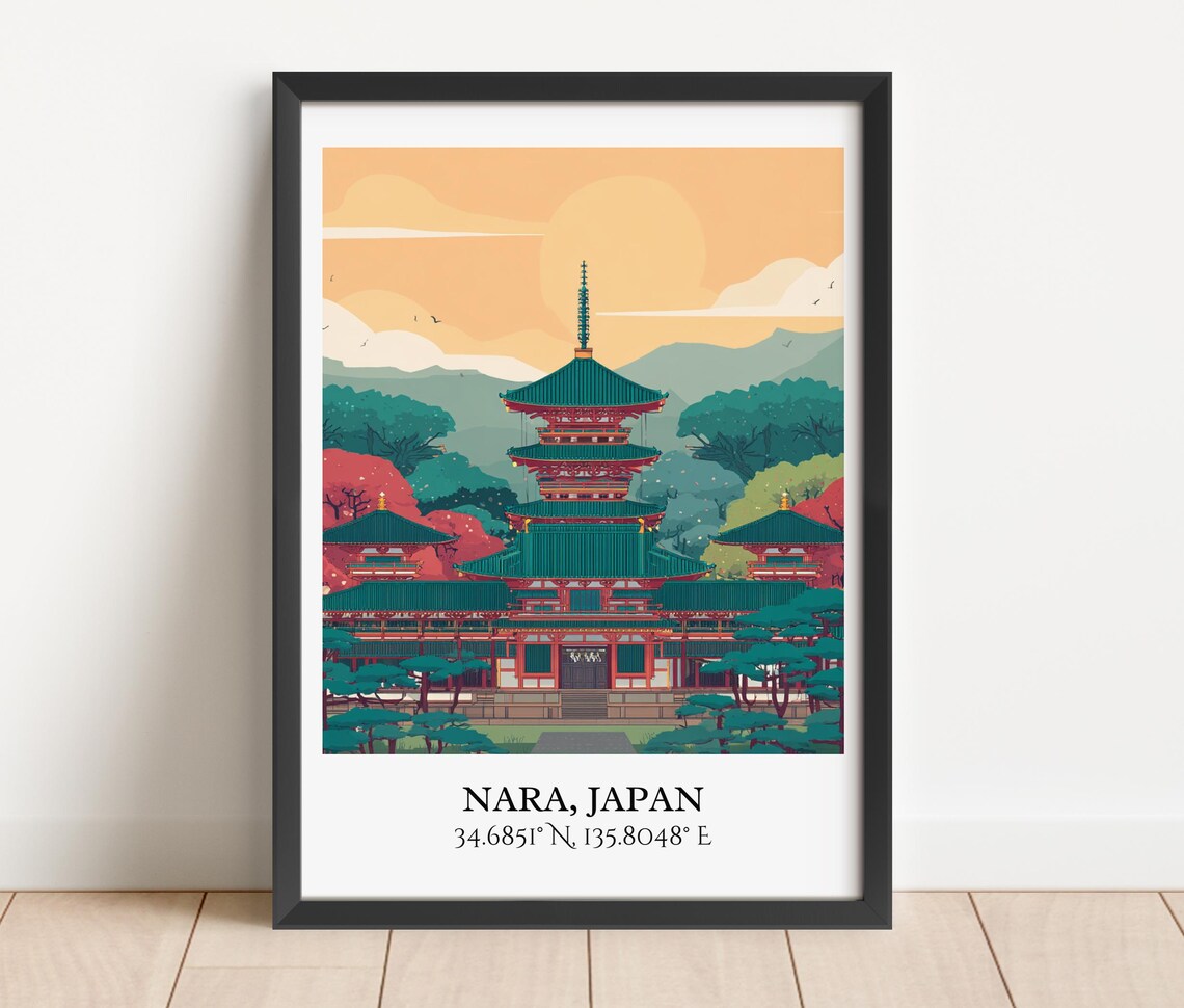 Nara Japan Five Storied Temple Pagoda Autumn Sunset Travel Poster - Image 5