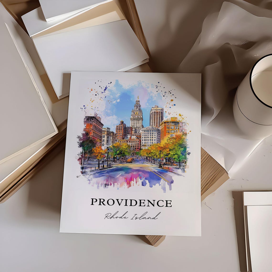 Providence Rhode Island Downtown Skyline Watercolor City Poster - Image 5