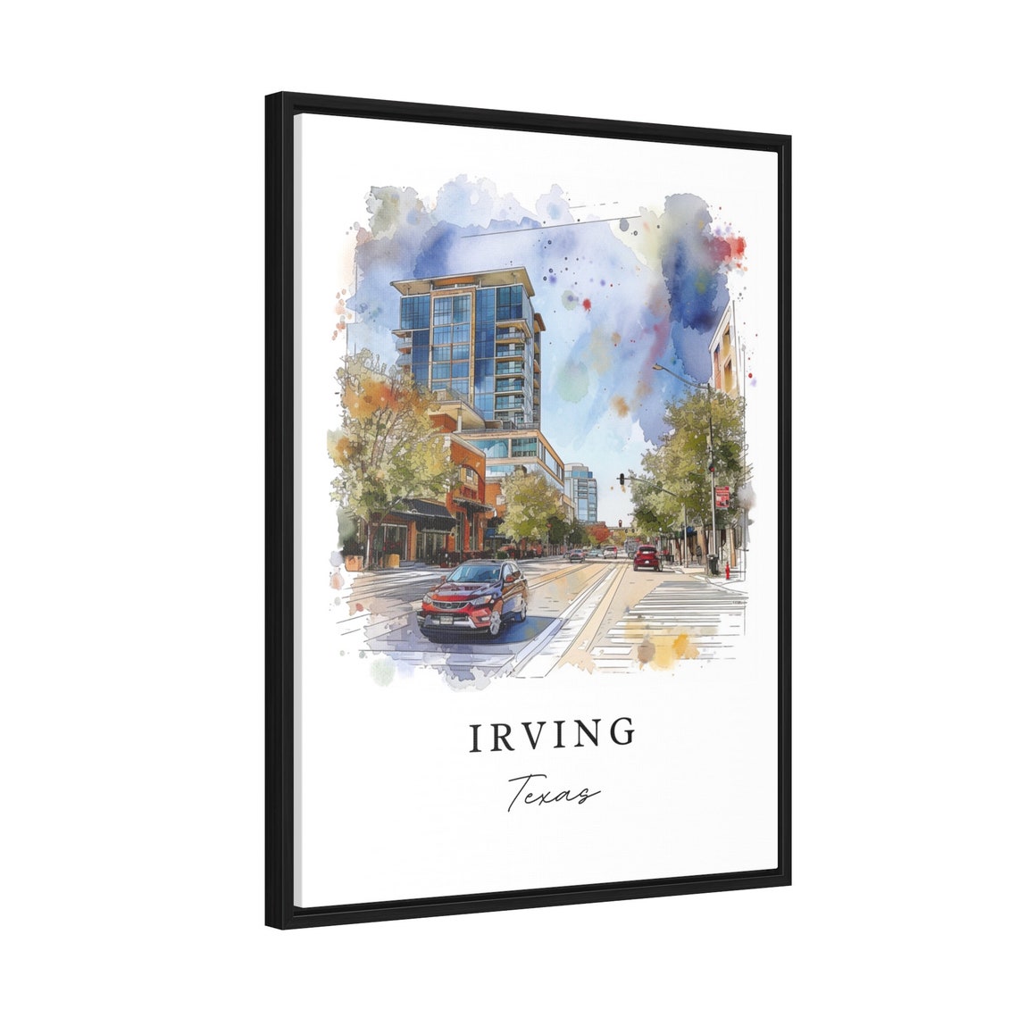 Irving Texas Modern City Street Glass Tower Watercolor Poster - Image 2