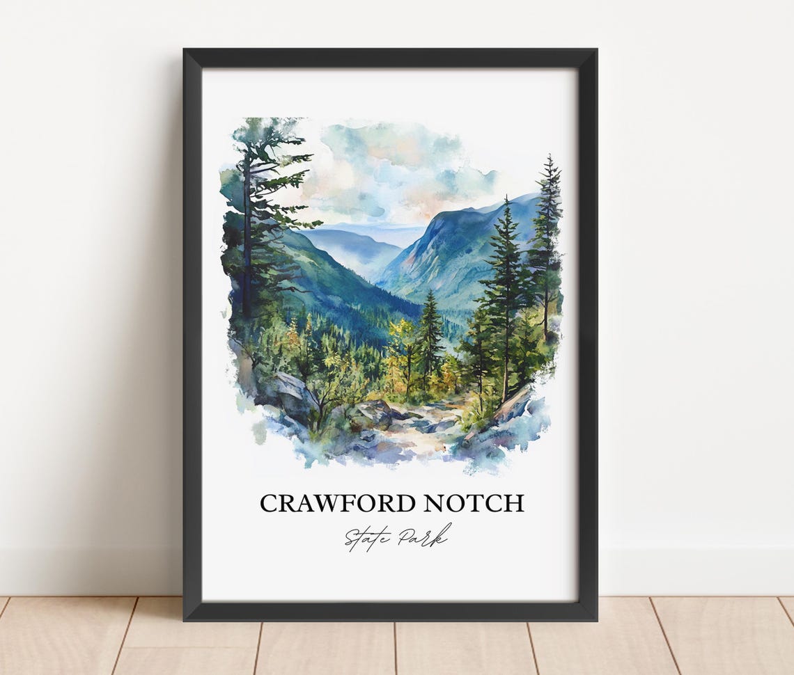 Crawford Notch State Park Mountain Valley Streams Watercolor Poster - Image 4