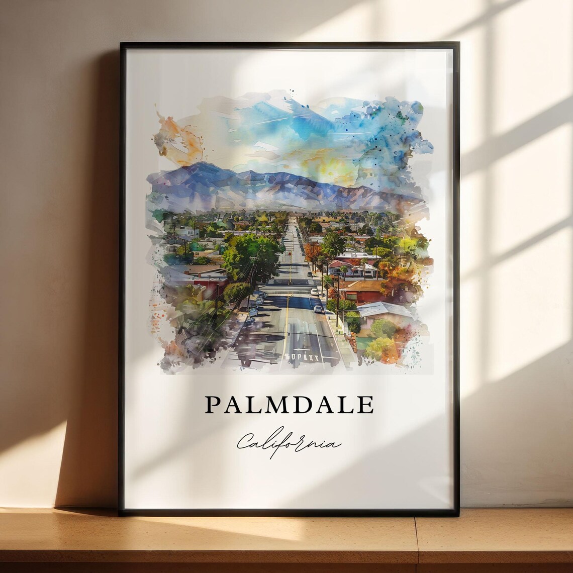 Palmdale California Mountain View Aerial Street Watercolor Poster - Image 4