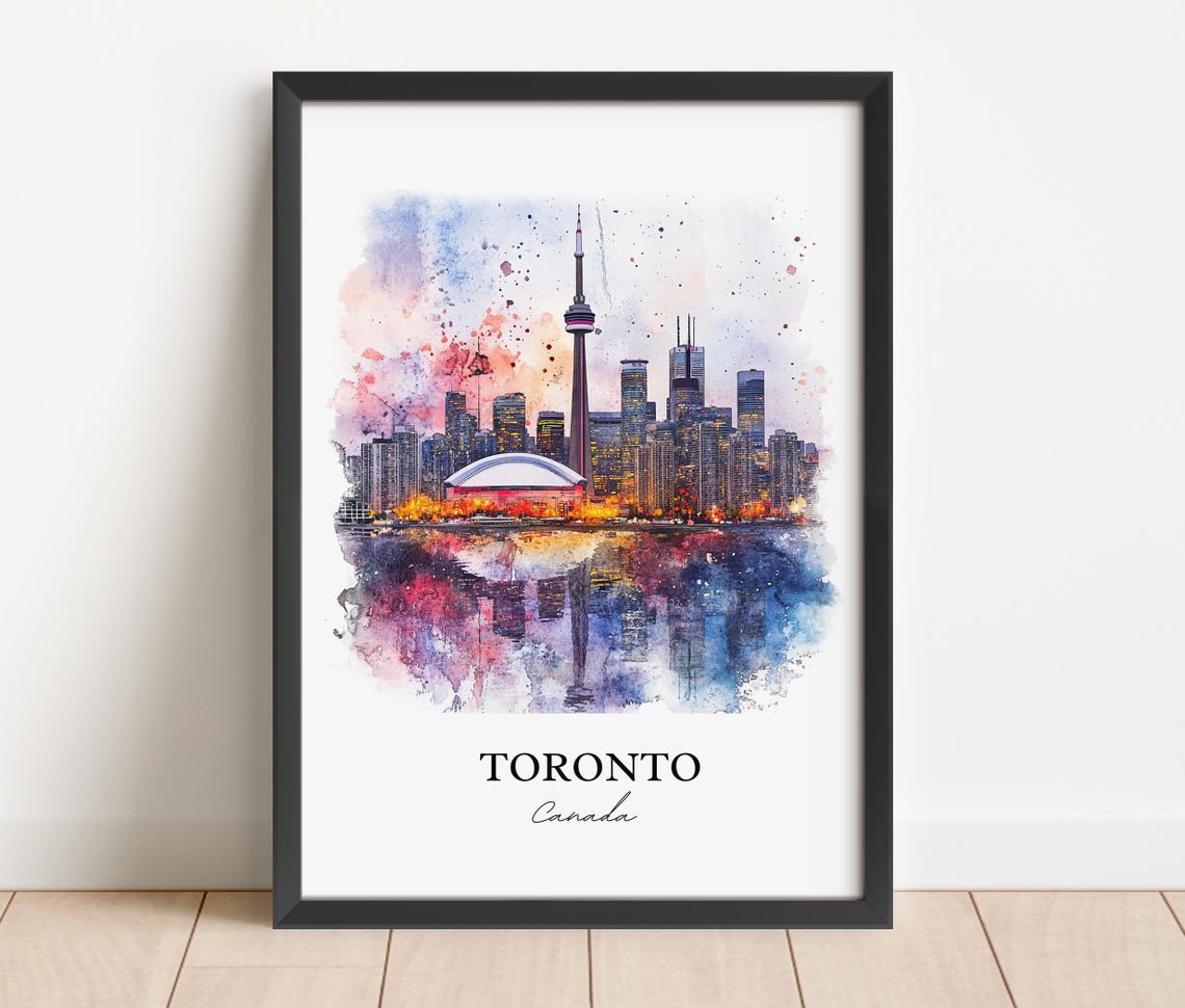 Toronto Skyline Watercolor Travel Poster, Canada - Image 3
