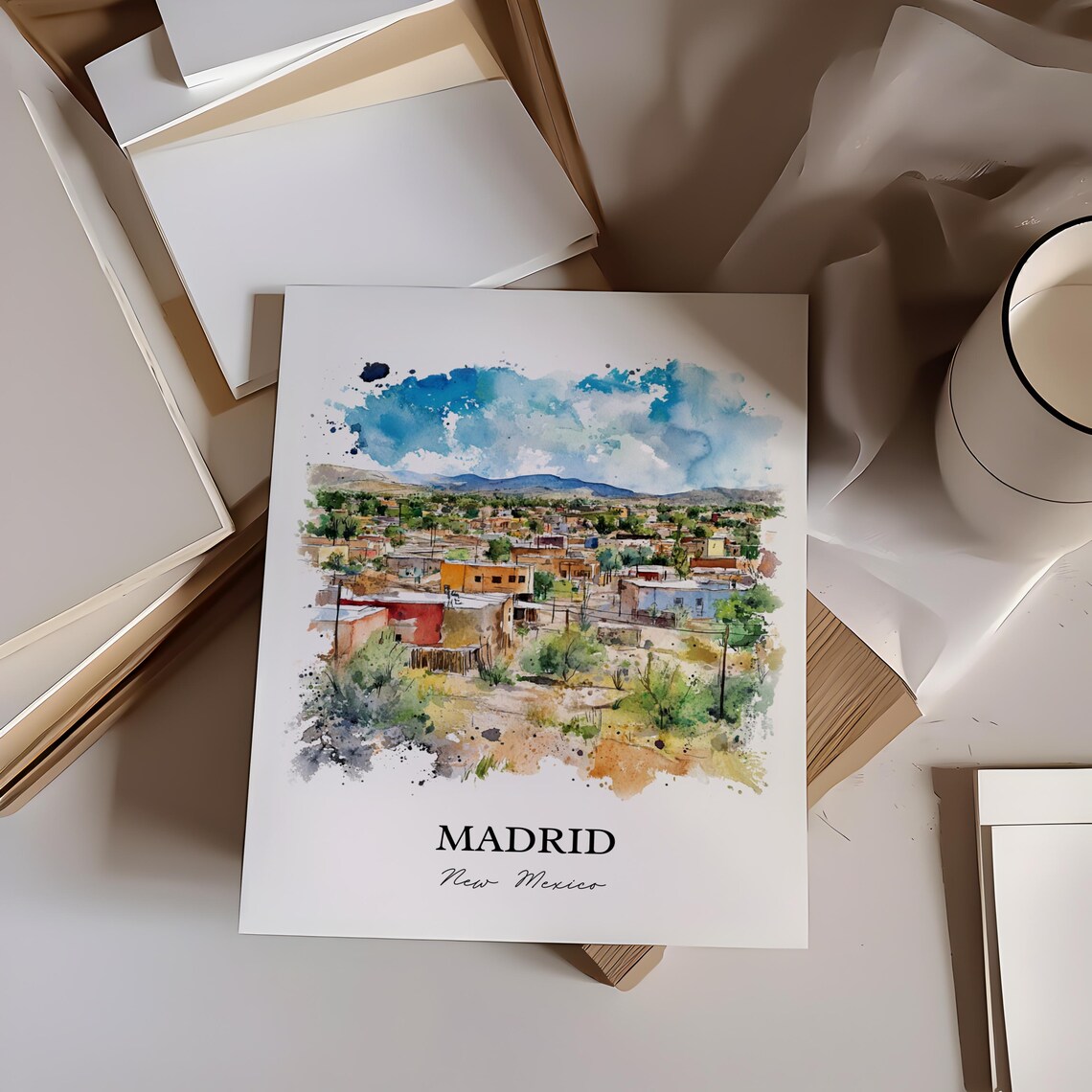 Madrid Nm Watercolor Travel Poster, New Mexico - Image 2