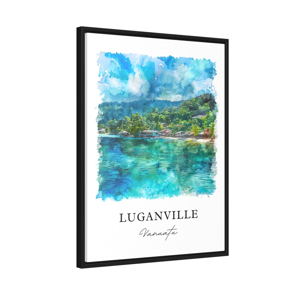 Luganville Vanuatu Turquoise Lagoon Village Watercolor Art Print - Image 2