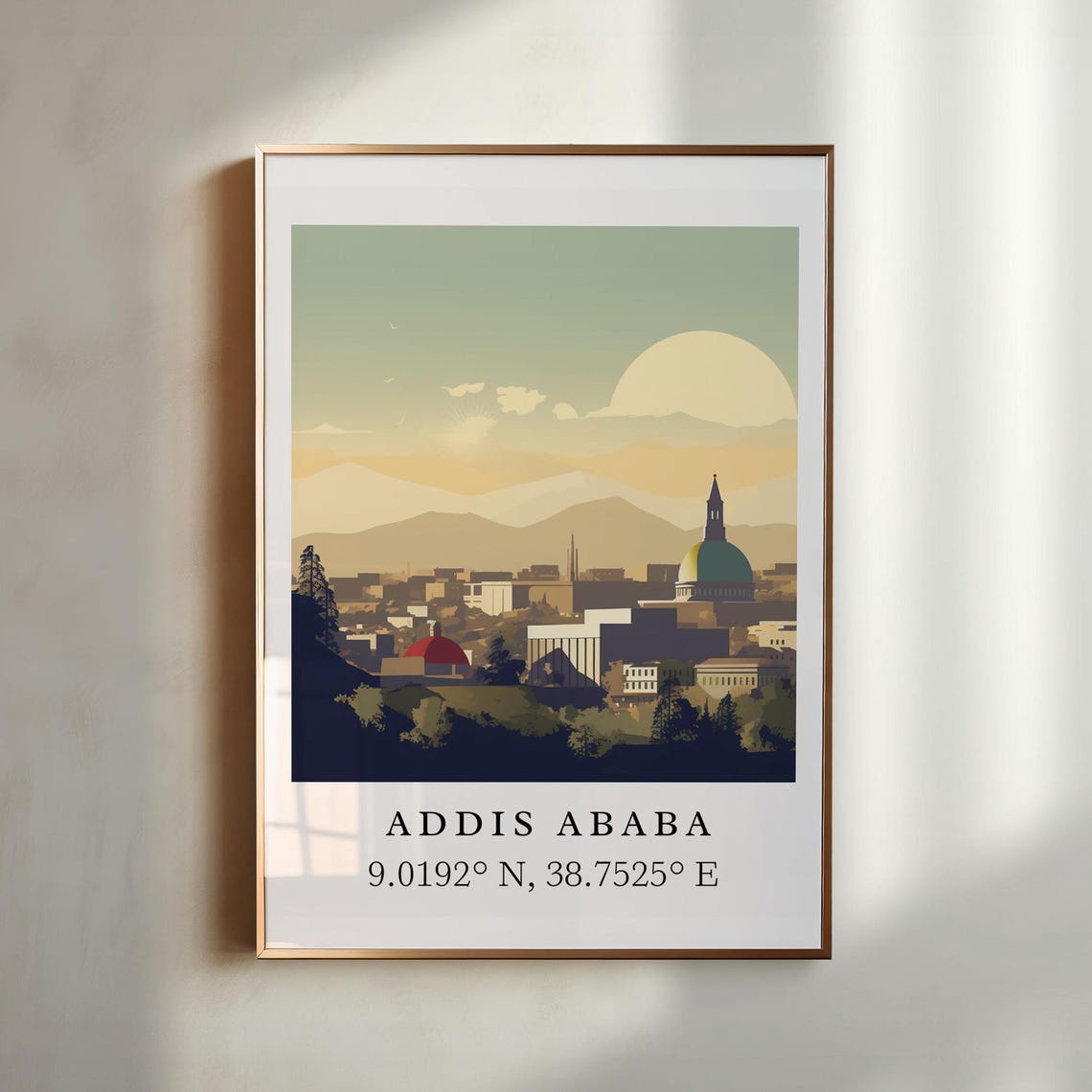 Addis Ababa Ethiopia Sunset Skyline Coordinates Travel Poster
