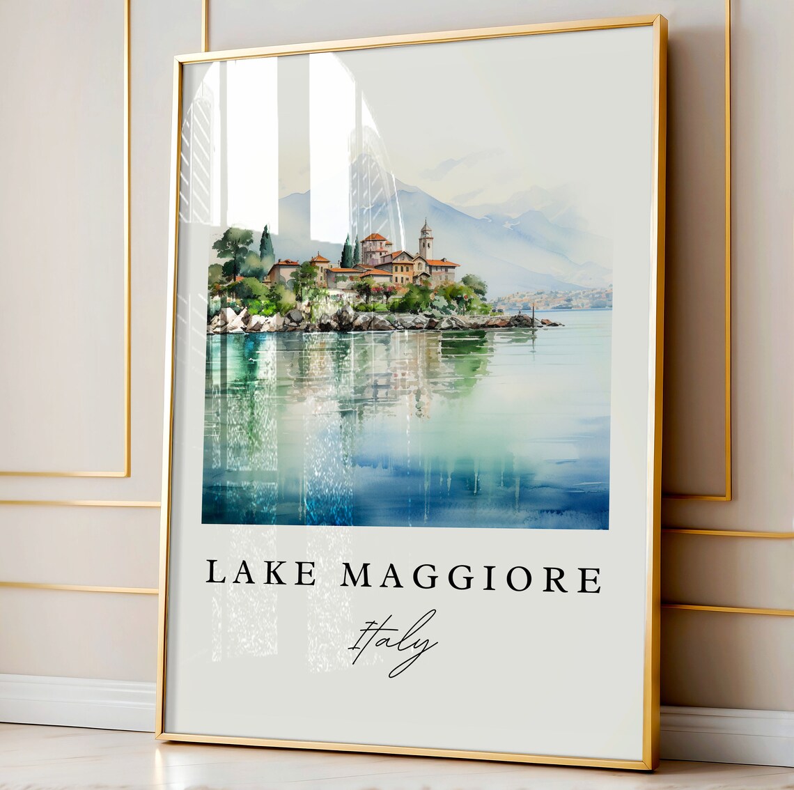 Lake Maggiore Italy Island Village Misty Watercolor Travel Poster - Image 4