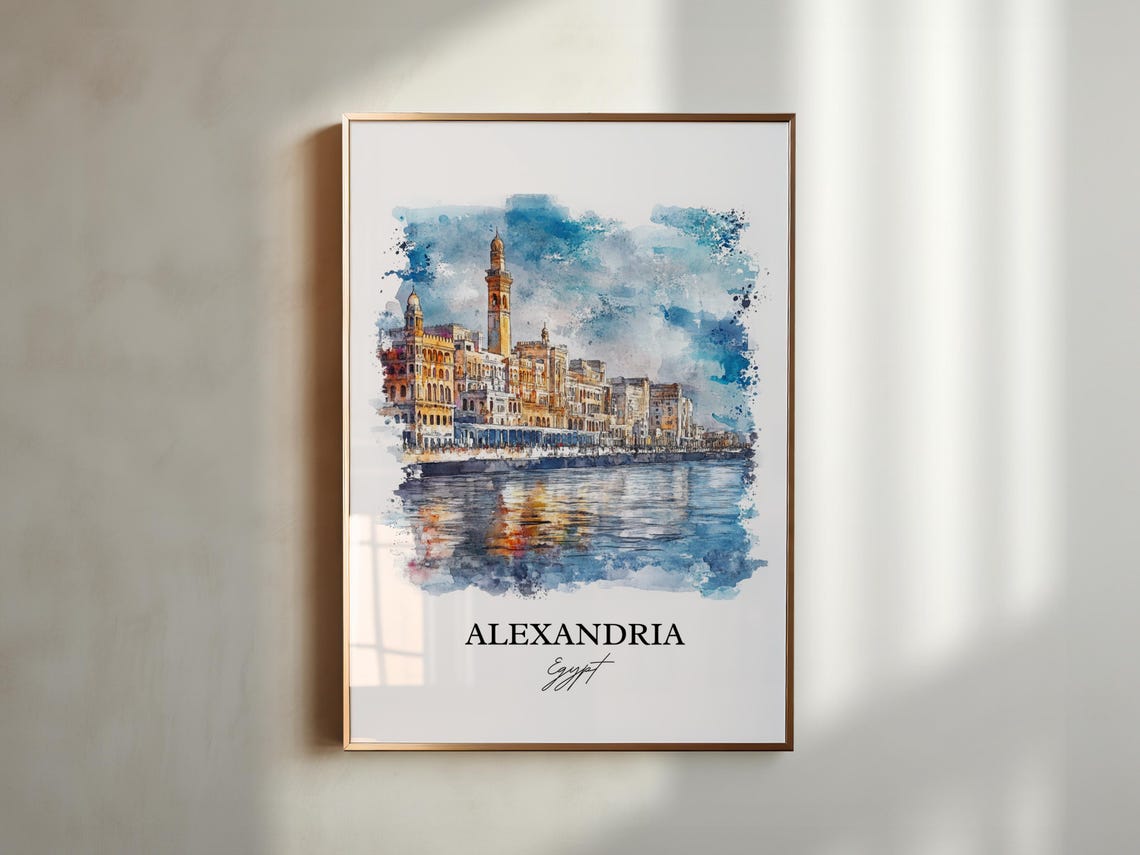 Alexandria Egypt Watercolor Mediterranean Waterfront Travel Poster - Image 5