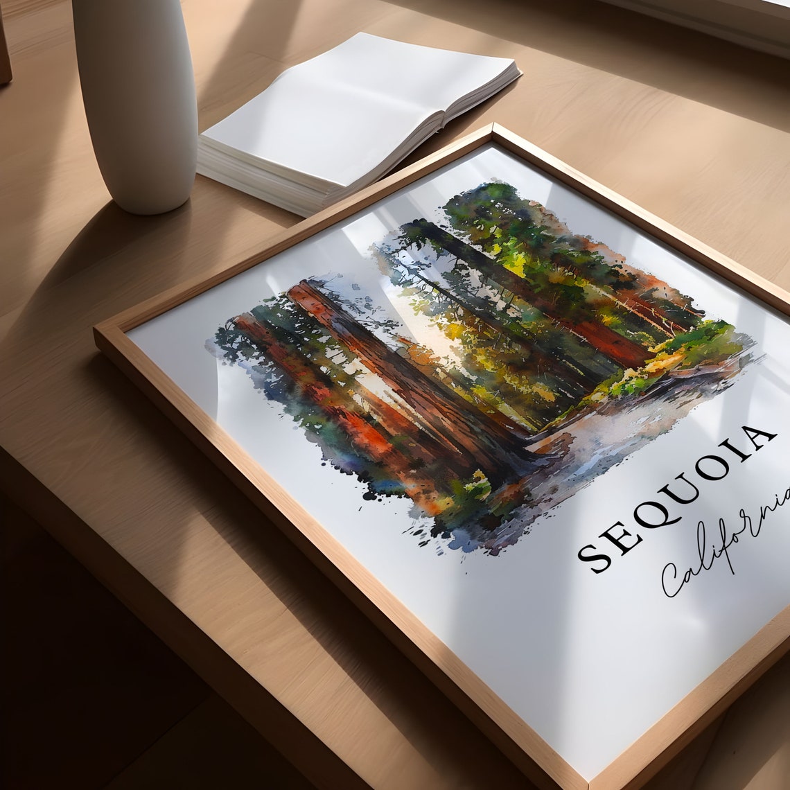 Sequoia California Redwood Forest Trail Watercolor Nature Poster - Image 5
