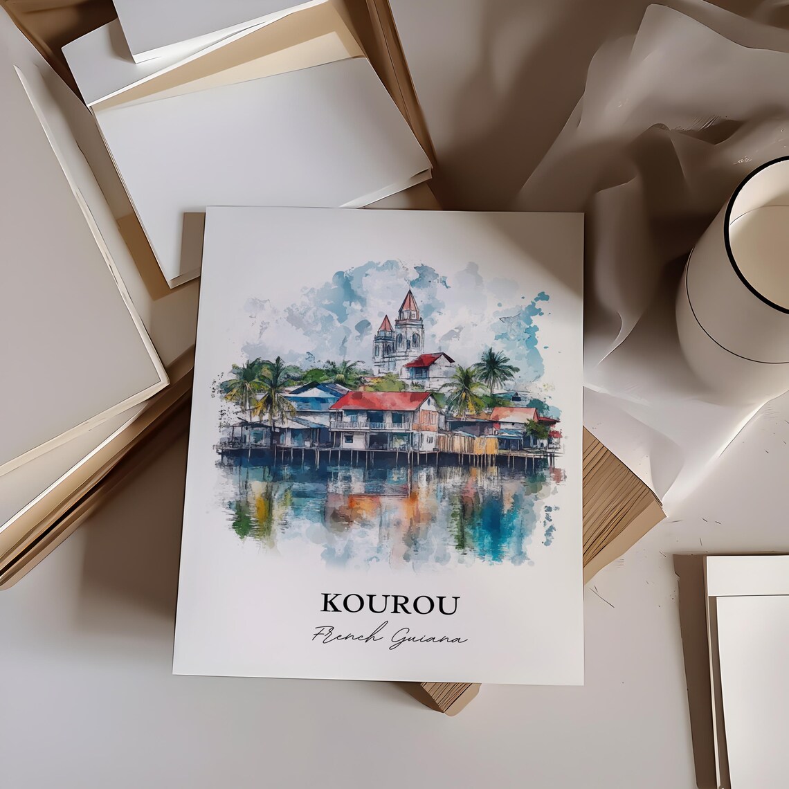 Kourou French Guiana Watercolor Waterfront Town Travel Poster - Image 3