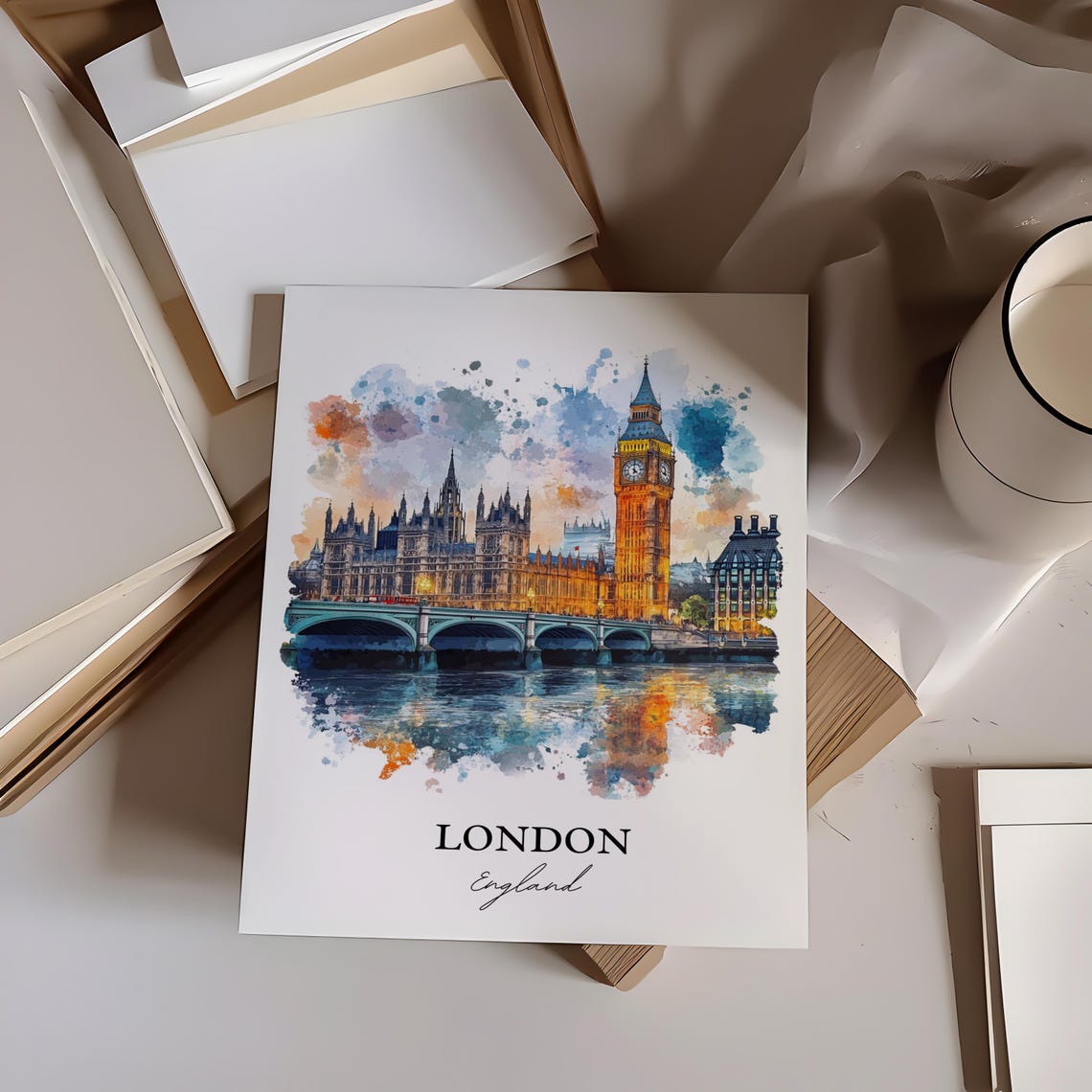 Big Ben England Watercolor Travel Poster, London - Image 2