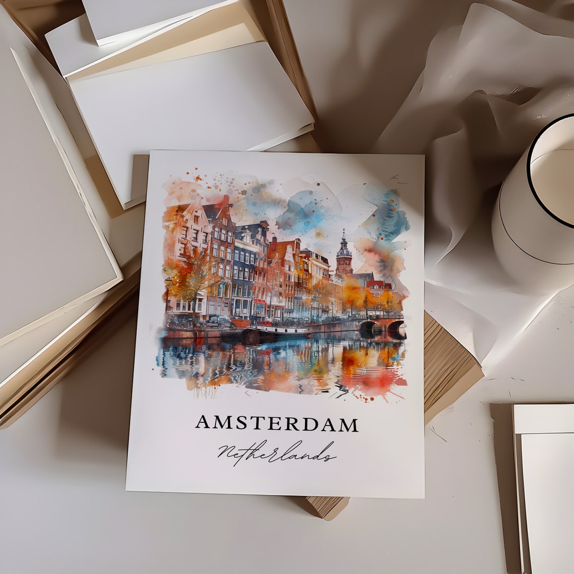 Amsterdam Watercolor Travel Poster, Netherlands Print - Image 6