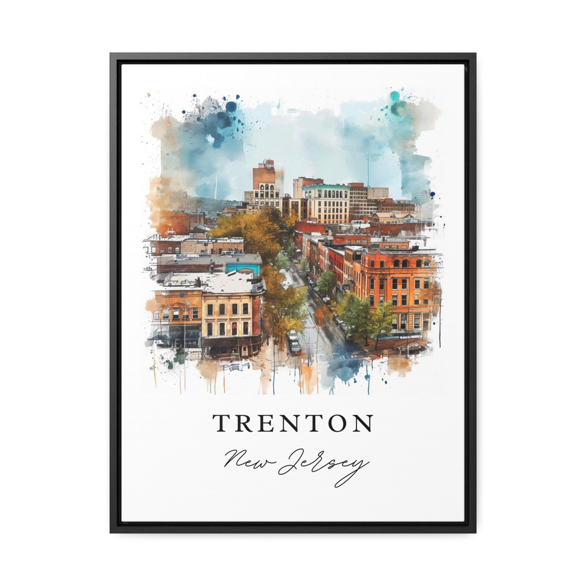 Trenton New Jersey Watercolor Downtown Rooftops Skyline Poster - Image 2