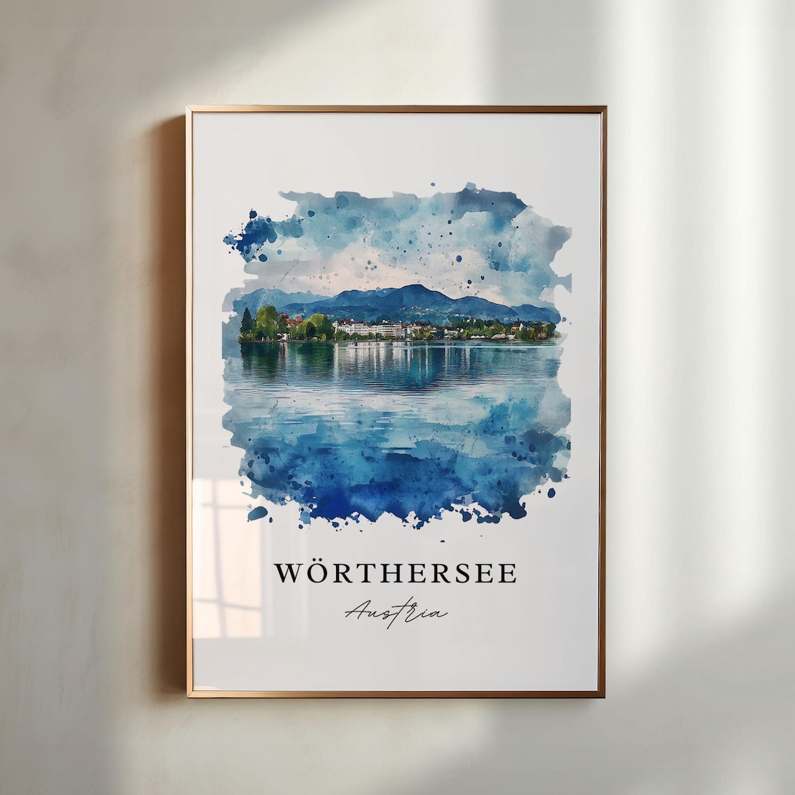 Worthersee Austria Alpine Lake Mountains Watercolor Travel Poster