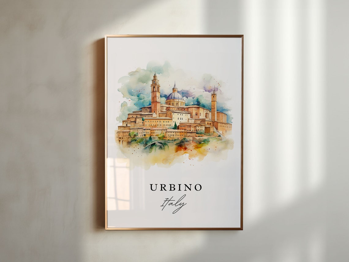 Urbino Italy Watercolor Hilltop Renaissance City Dome Poster - Image 6