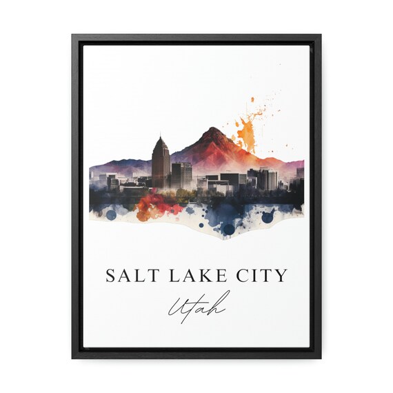 Salt Lake City Utah Skyline Mountain View Watercolor Travel Poster