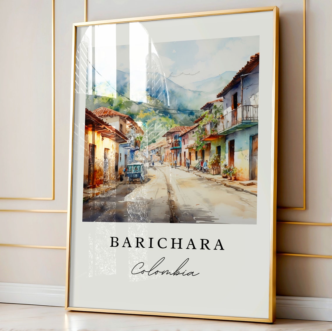 Barichara Colombia Colonial Street Mountains Watercolor Poster - Image 4