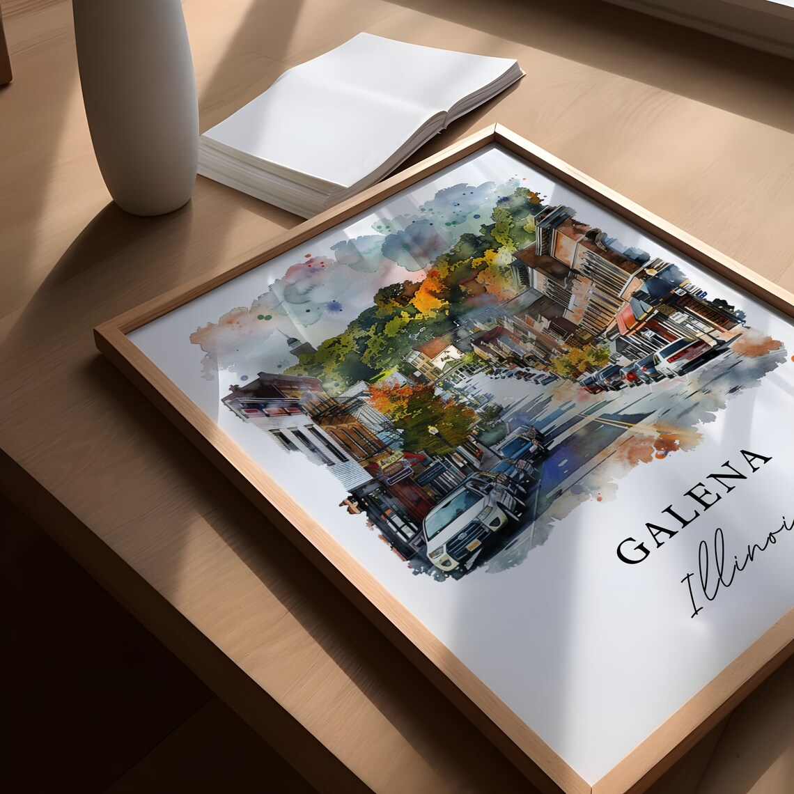 Galena Illinois Watercolor Main Street Autumn Buildings Poster - Image 5
