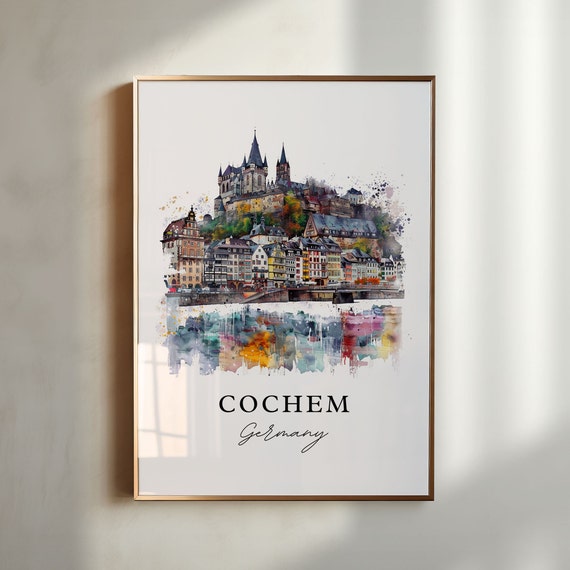 Cochem Germany Watercolor Travel Poster, Art Print