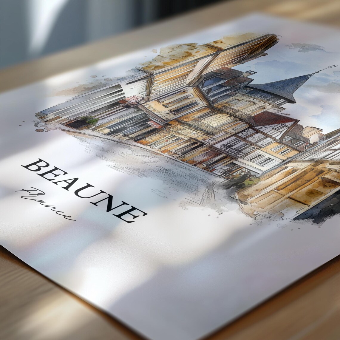 Beaune France Medieval Timber Street Watercolor Travel Poster - Image 6