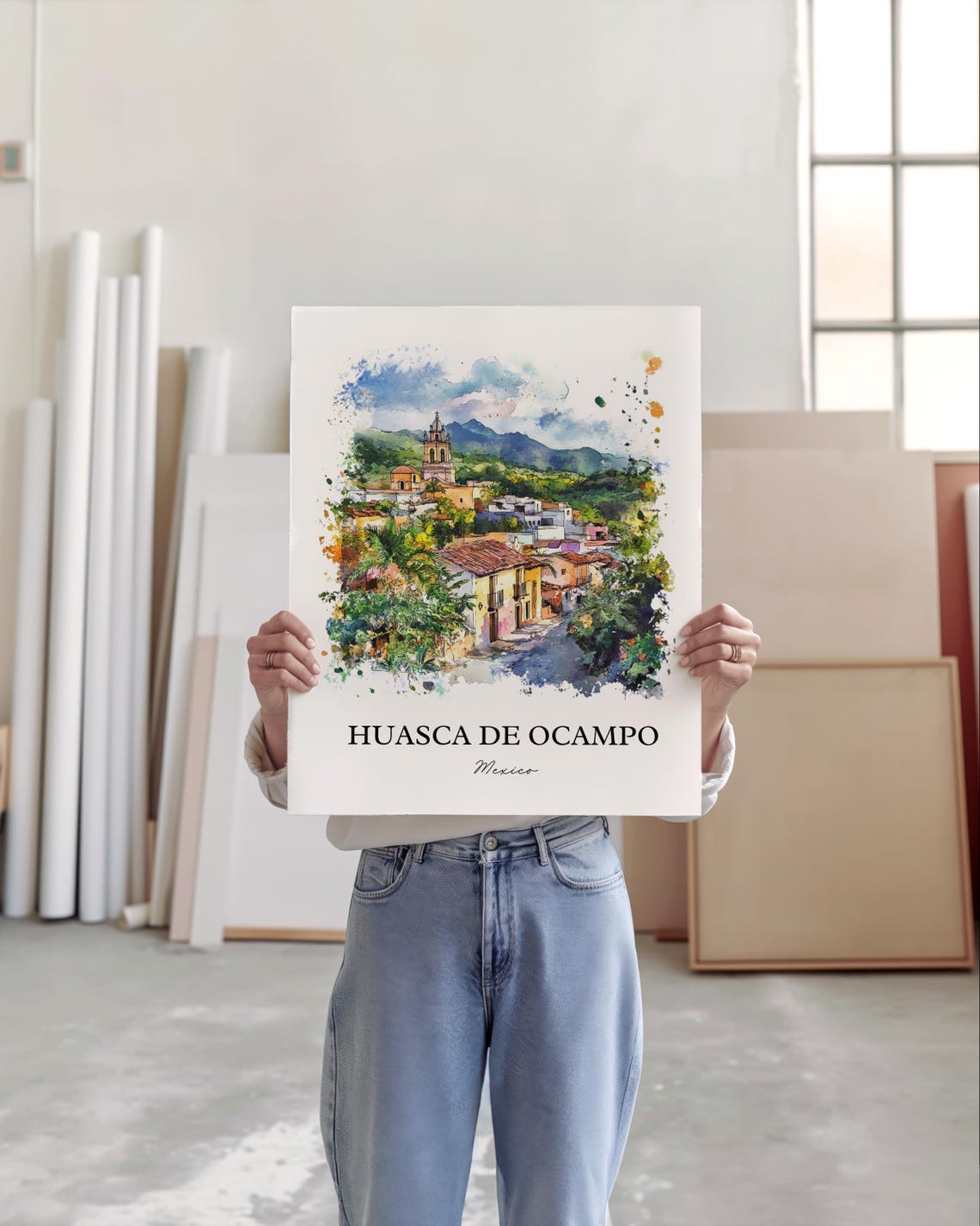 Huasca De Ocampo Wall Art Hidalgo State Print Mexico Watercolor Gift Travel Poster Housewarming - Image 3