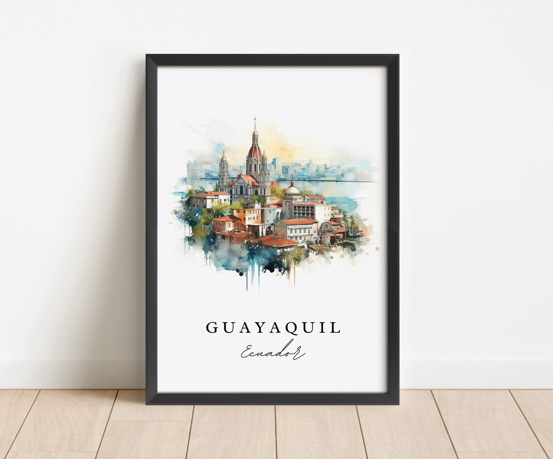 Guayaquil Ecuador Cathedral Riverfront City Watercolor Travel Poster - Image 3