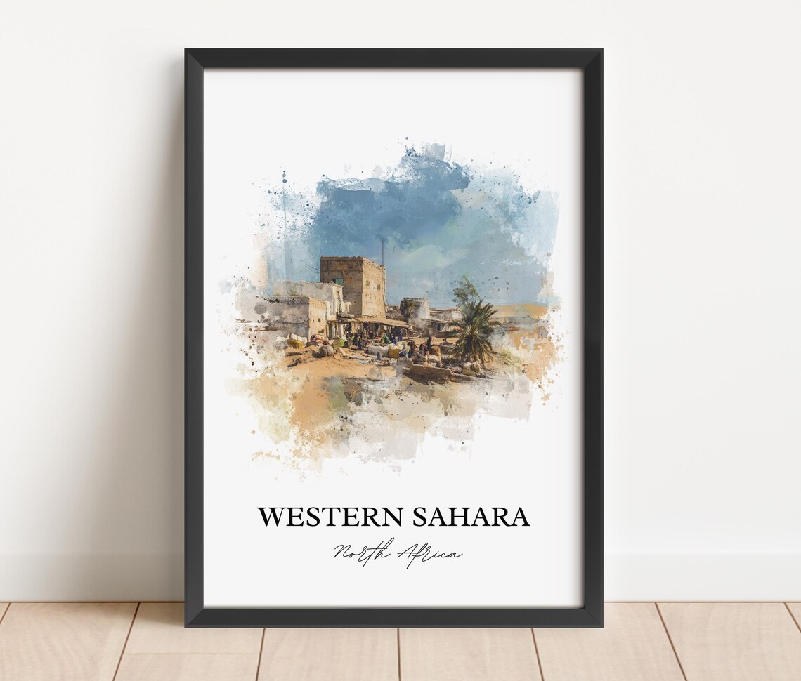 Western Sahara North Africa Desert Town Watercolor Travel Poster - Image 2