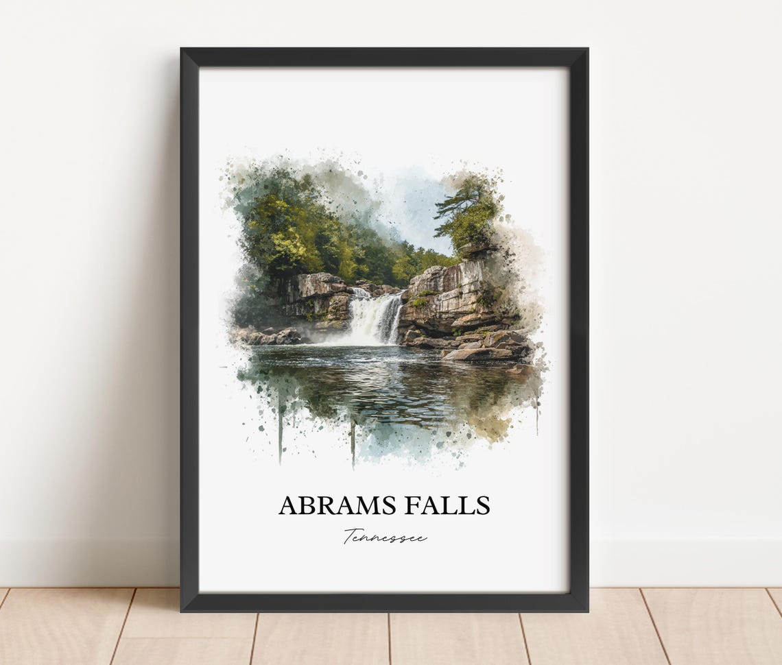Abrams Falls Tennessee Smoky Mountains Waterfall Watercolor Poster - Image 2