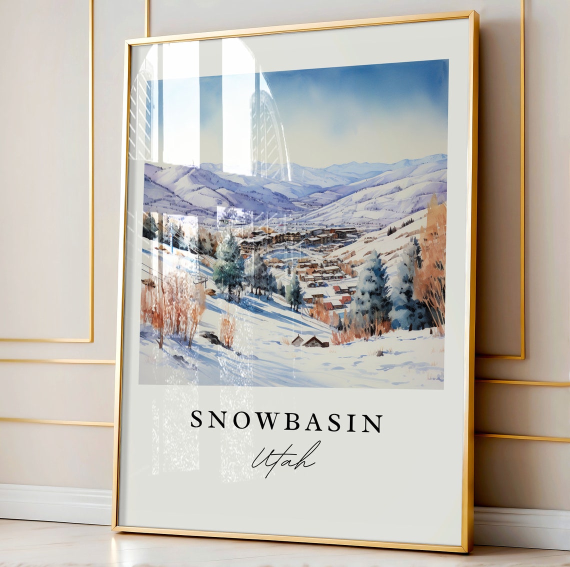 Snowbasin Utah Ski Resort Winter Mountain Scenic Watercolor Poster - Image 4