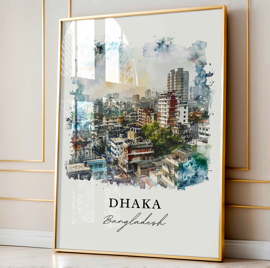 Dhaka Bangladesh Watercolor City Skyline Urban Travel Art Poster - Image 4