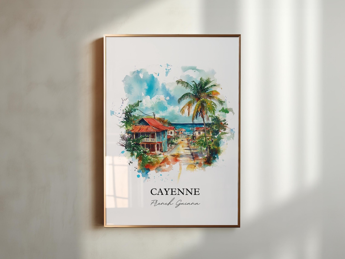 Cayenne French Guiana Watercolor Coastal Street Scene Poster - Image 6