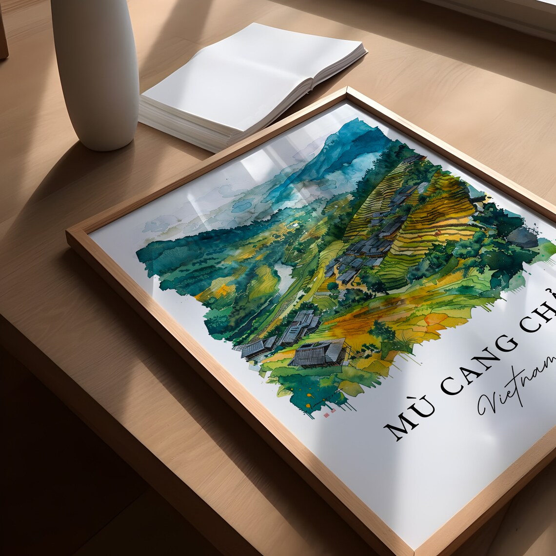 Mu Cang Chai Vietnam Golden Rice Terraces Watercolor Travel Poster - Image 5