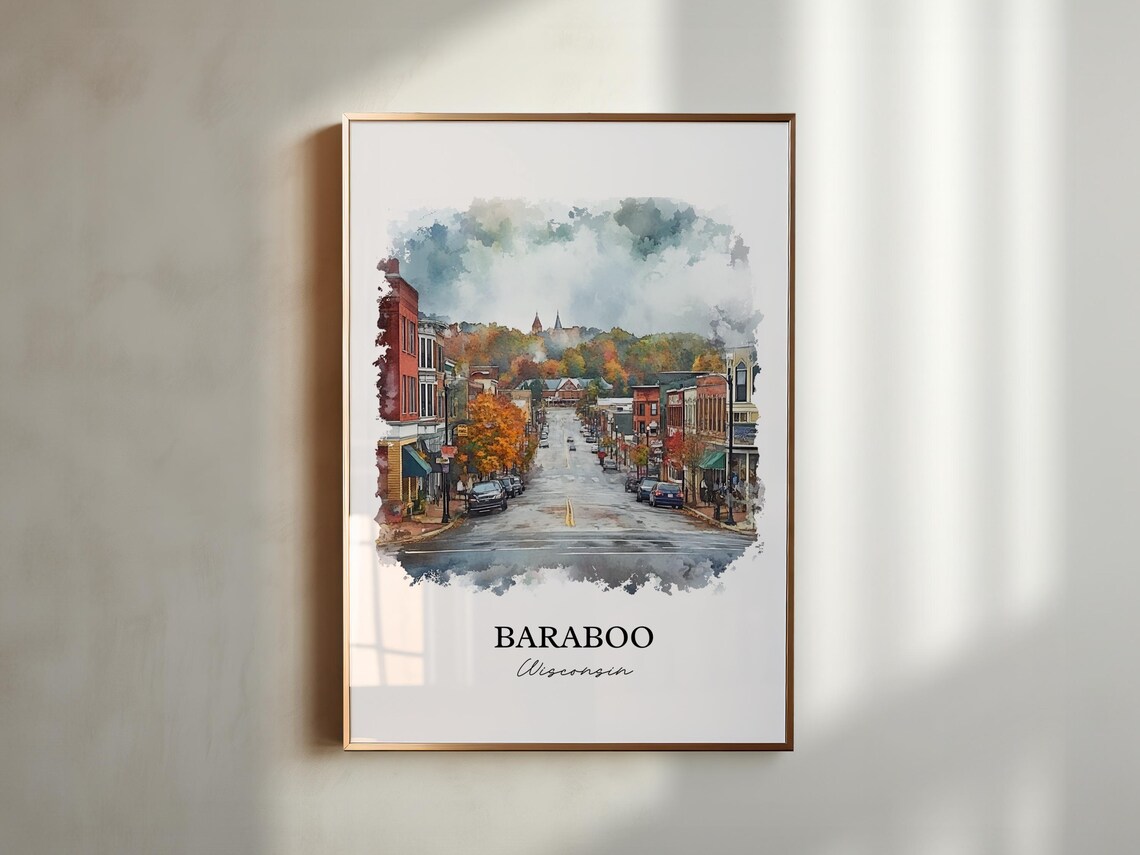 Baraboo Wisconsin Historic Downtown Autumn Watercolor Travel Poster - Image 5