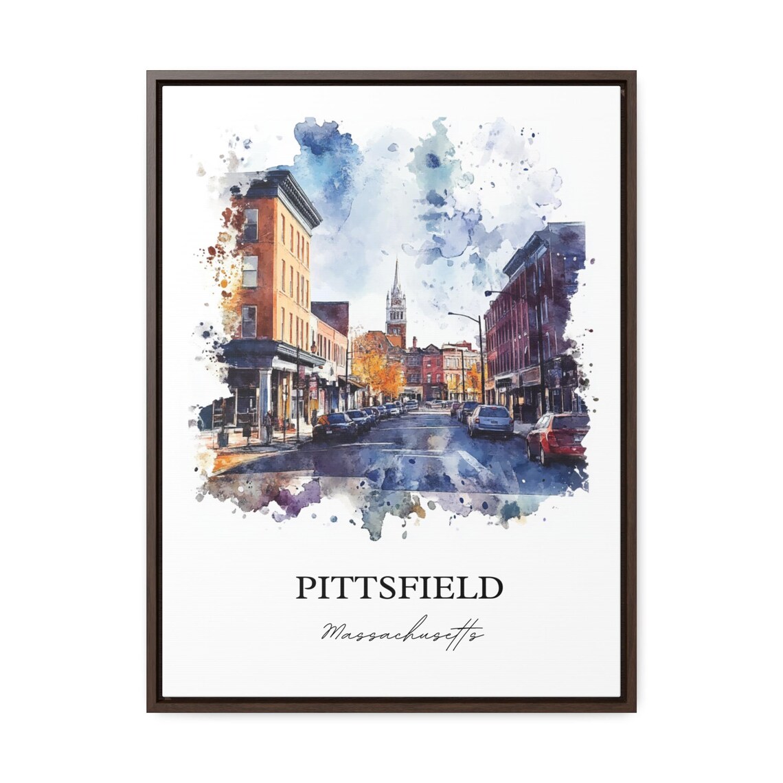 Pittsfield Massachusetts Downtown Street Watercolor Art Poster - Image 2