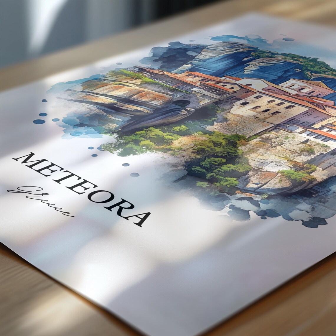 Meteora Greece Rock Pillar Monastery Watercolor Travel Poster - Image 6