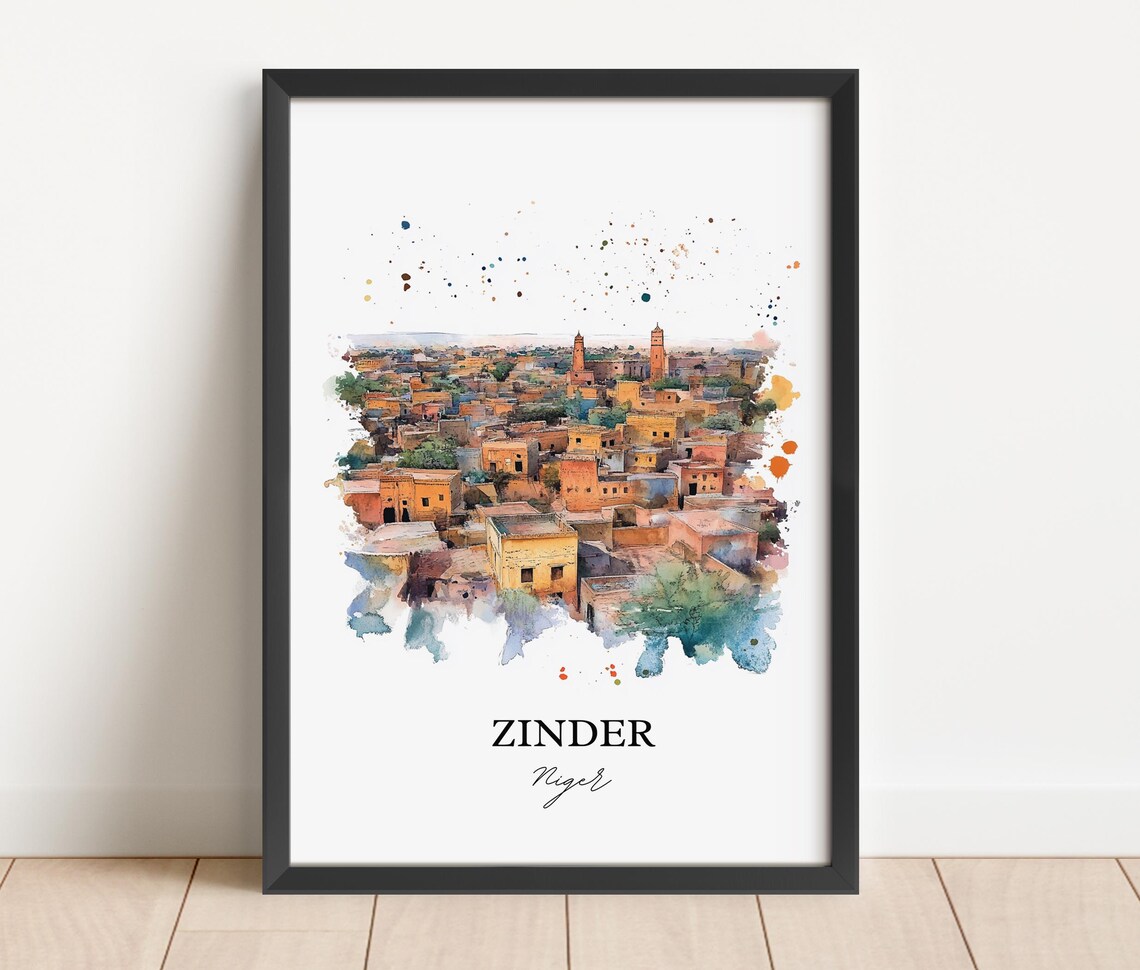 Zinder Niger Desert Town Minarets Watercolor Travel Poster Art - Image 5