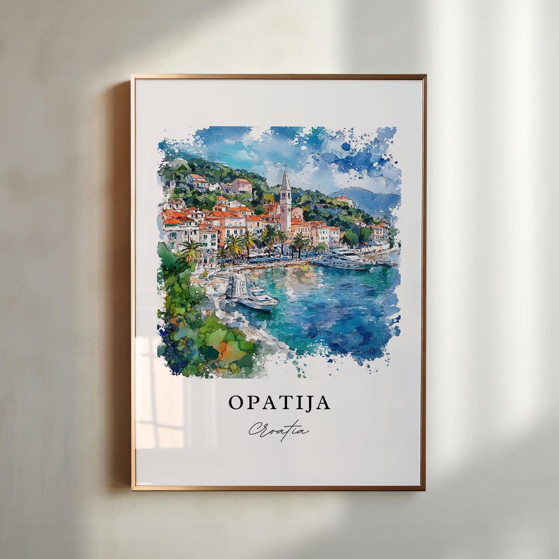 Opatija Croatia Seaside Promenade Palms Watercolor Travel Poster