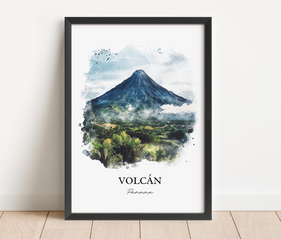 Volcan Panama Watercolor Volcano Jungle Mountain Landscape Poster - Image 4