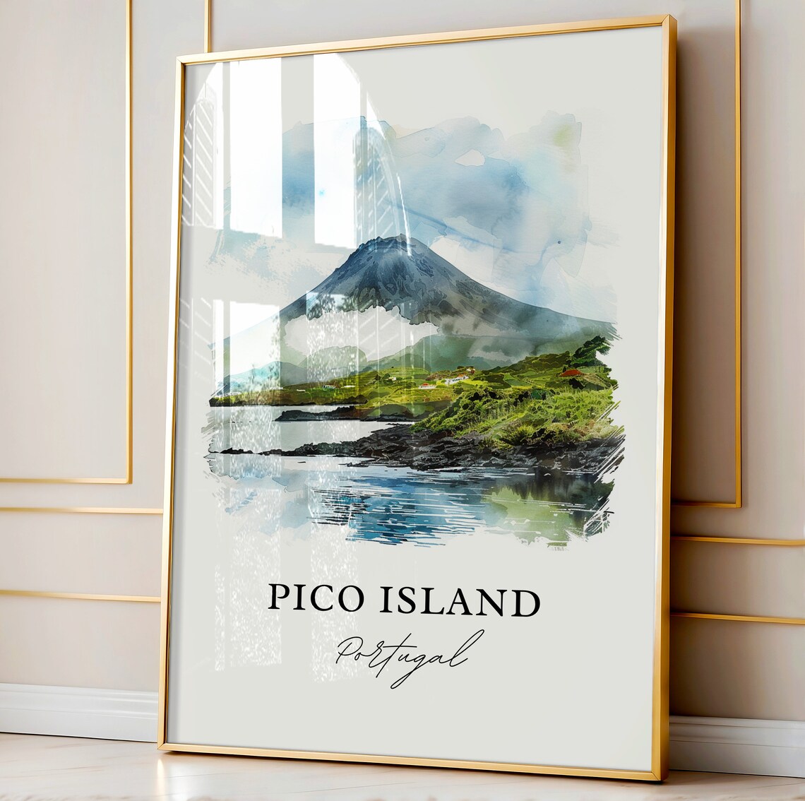 Pico Island Azores Portugal Mount Pico Volcano Watercolor Poster - Image 4