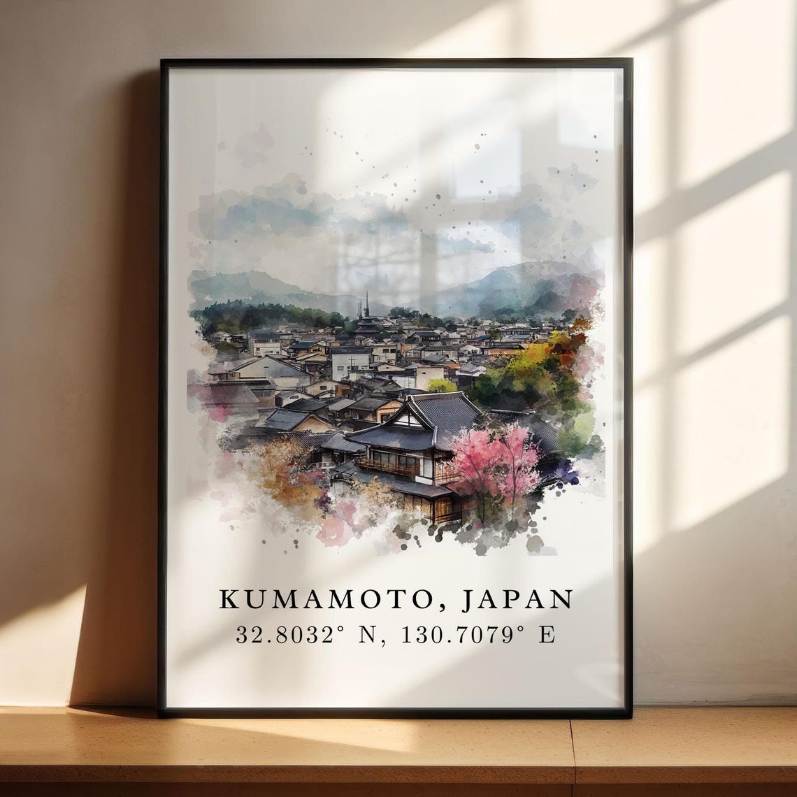 Kumamoto Japan Watercolor Art Castle Town Cherry Blossom Poster - Image 4