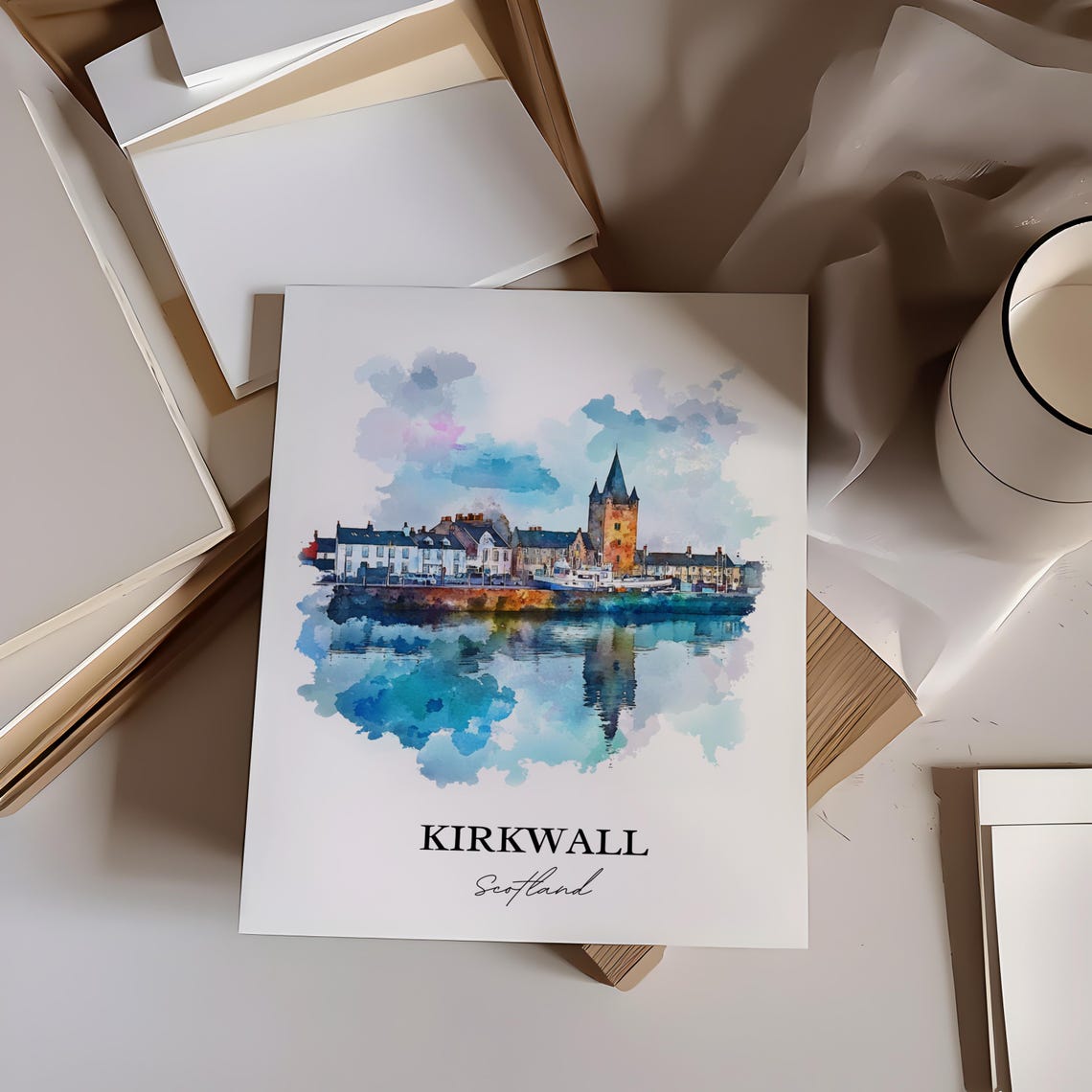 Kirkwall Scotland Watercolor Harbor Town Orkney Isles Poster - Image 4