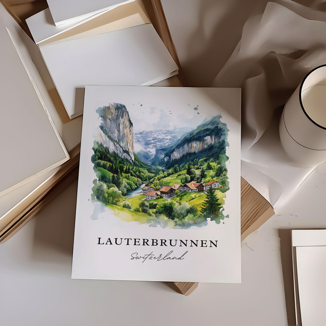 Lauterbrunnen Switzerland Alpine Valley Watercolor Travel Poster - Image 6