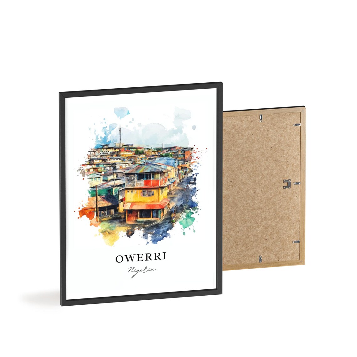 Owerri Nigeria Colorful Streetscape Watercolor Travel Poster - Image 4