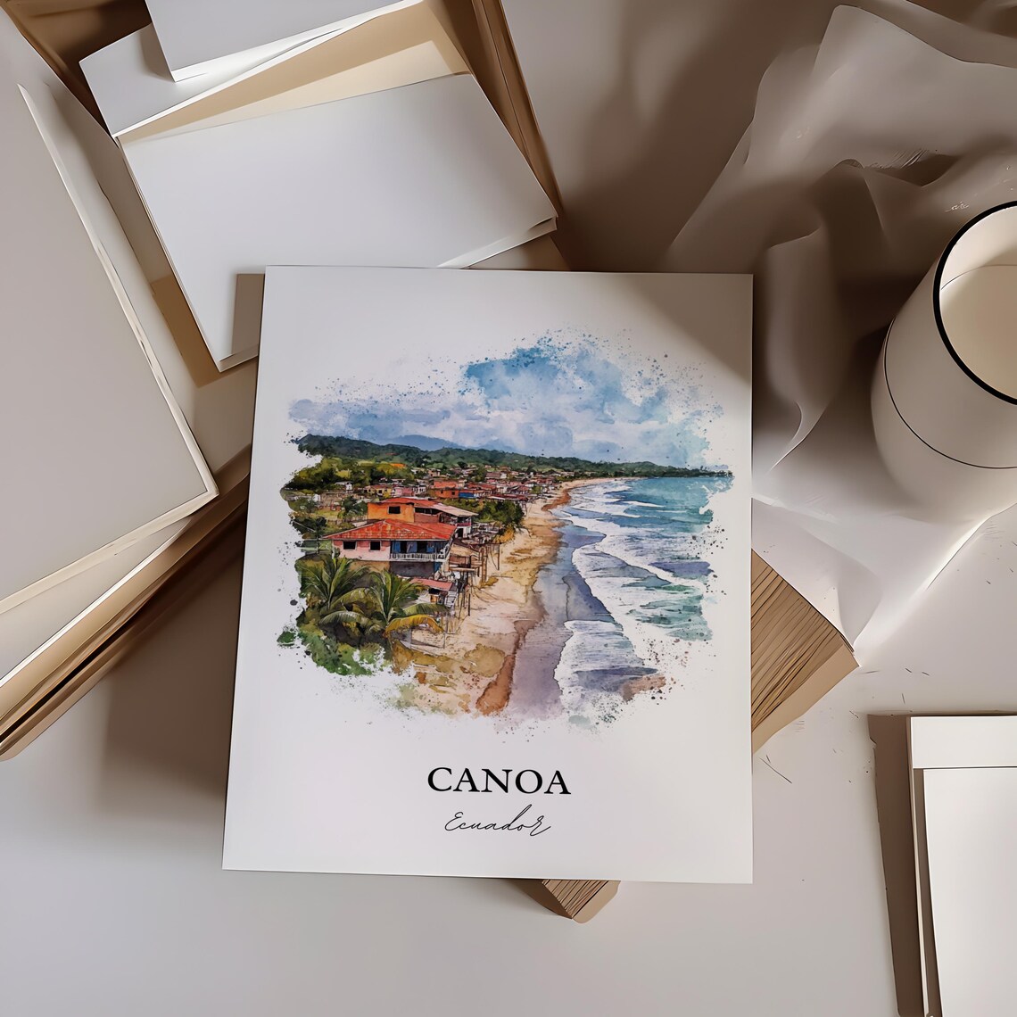 Canoa Ecuador Relaxed Beach Village Surf Coast Watercolor Poster - Image 3