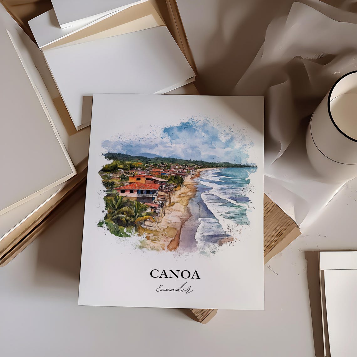 Canoa Ecuador Wall Art Manab Province Print Watercolor Gift Travel Poster Housewarming - Image 3