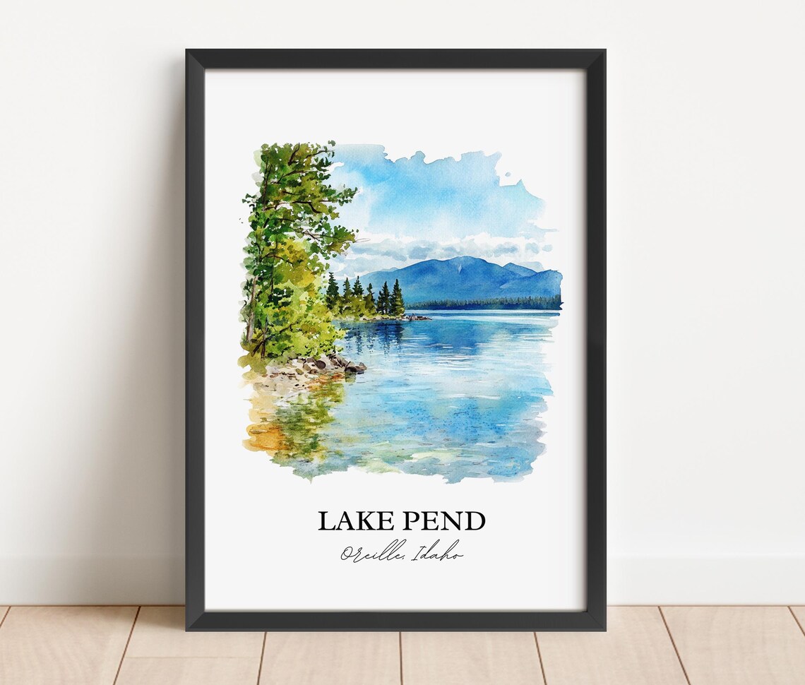 Lake Pend Oreille Idaho Evergreen Shore Watercolor Travel Poster - Image 2