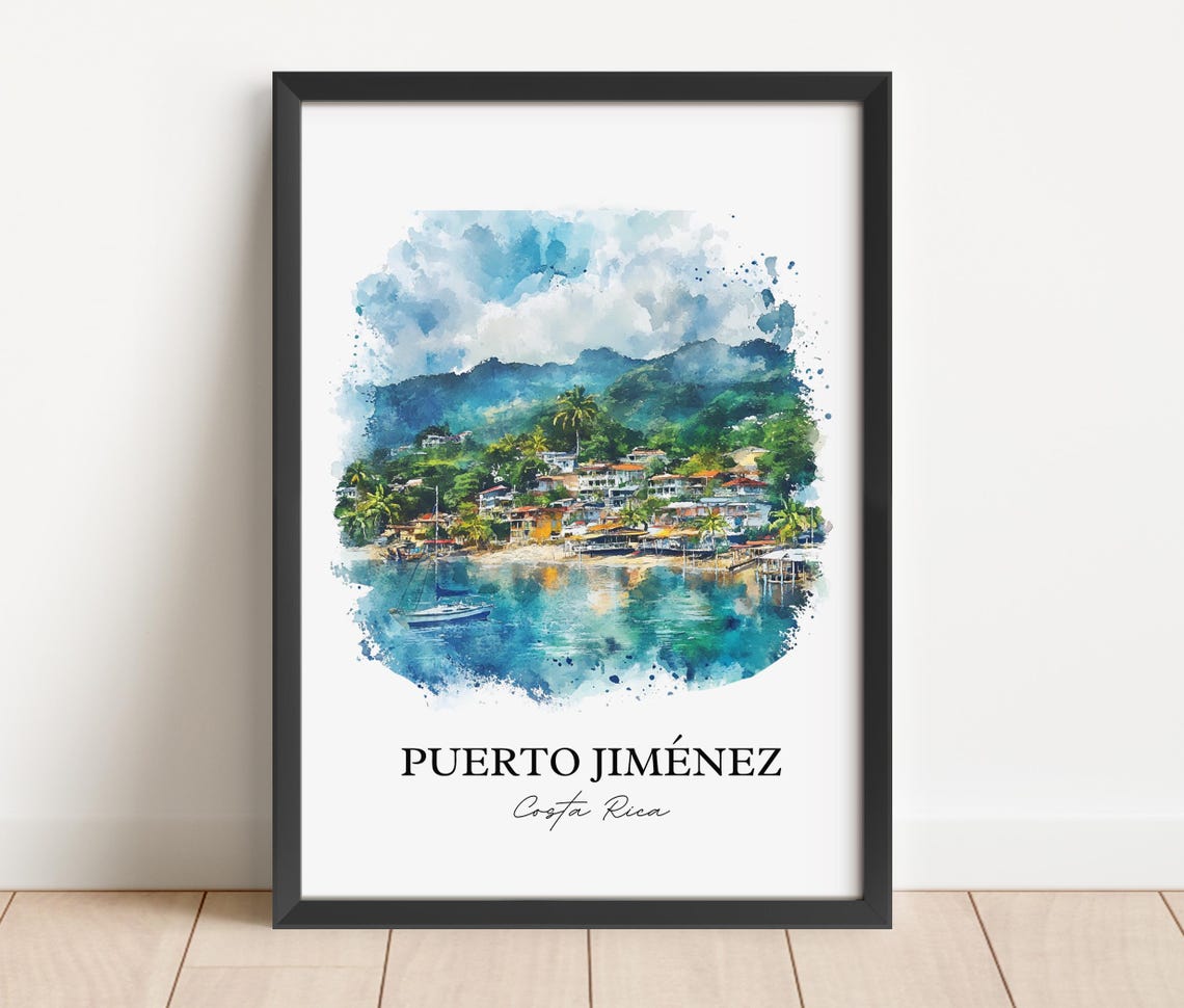Puerto Jiménez Costa Rica Harbor Boats Watercolor Travel Poster - Image 3