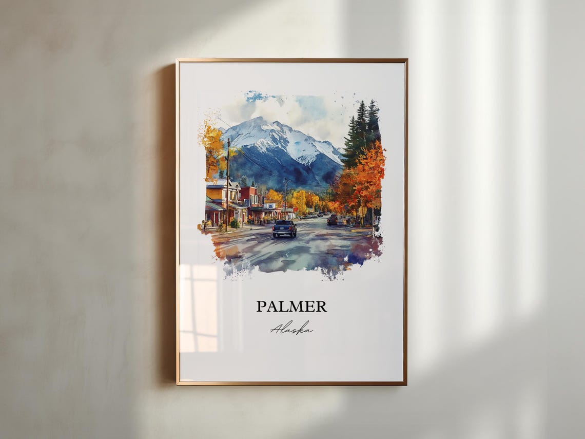 Palmer Alaska Mountain Main Street Autumn Watercolor Travel Poster - Image 2