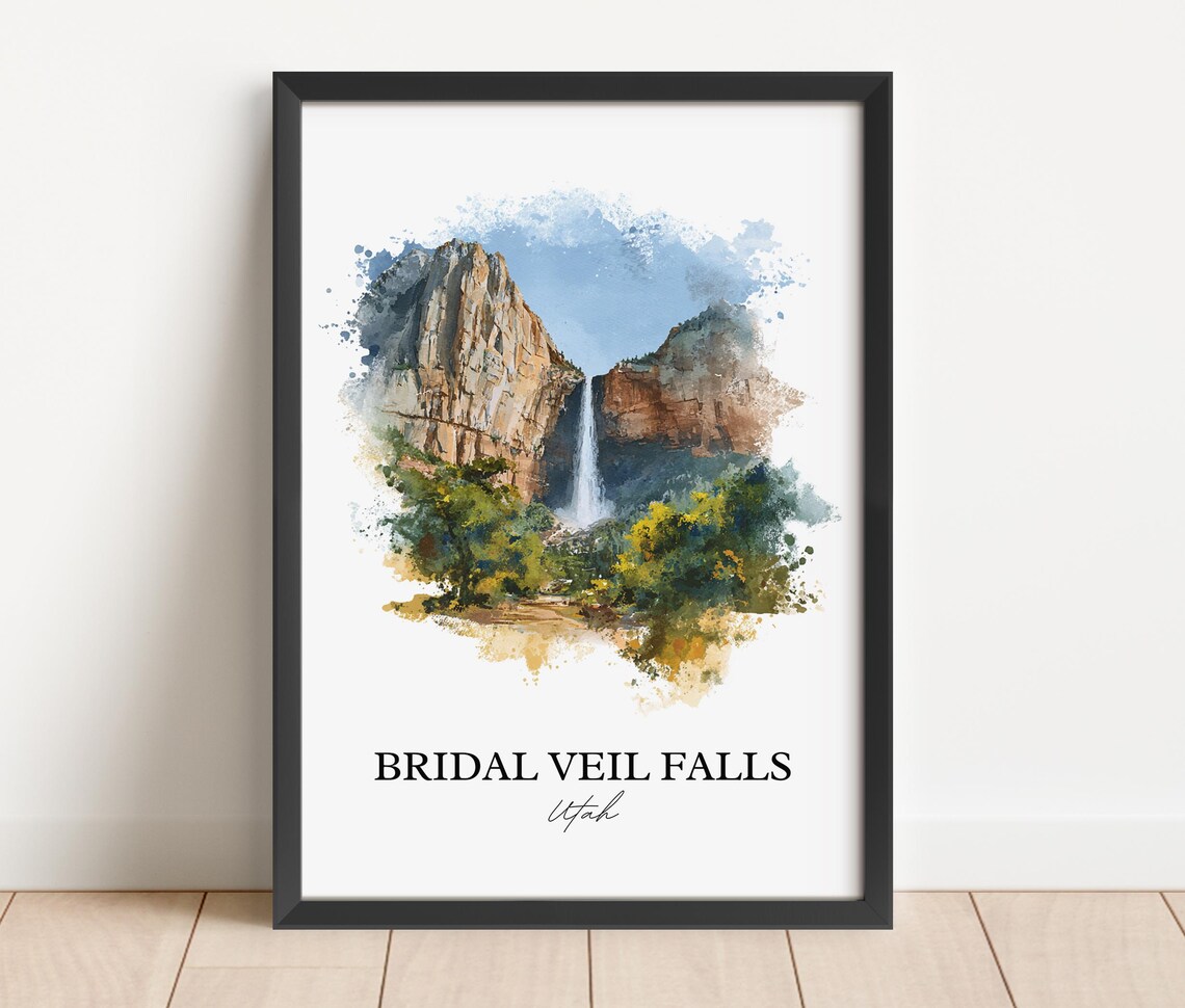 Bridal Veil Falls Utah Provo Canyon Waterfall Watercolor Travel Poster - Image 6