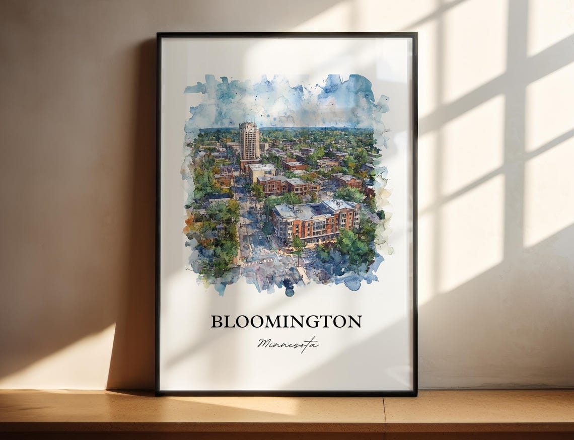 Bloomington Minnesota Leafy Downtown Aerial Watercolor Art Poster - Image 4