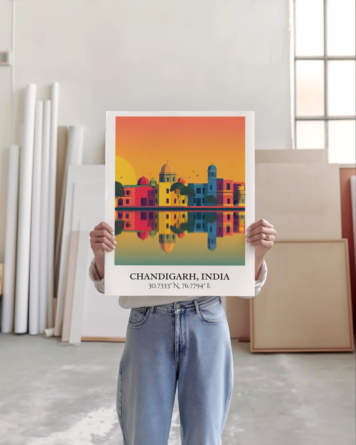Chandigarh India Sunset Domes Water Reflection Retro Travel Poster - Image 6